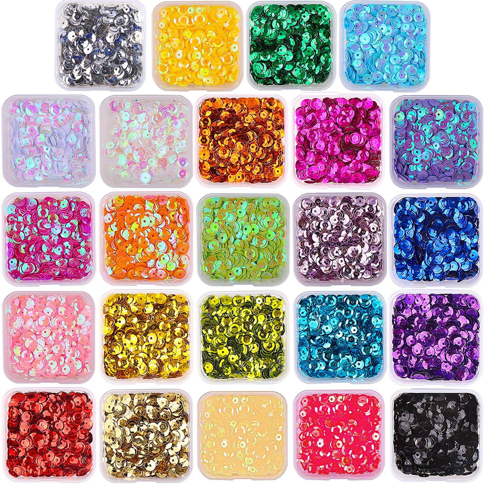 VEYLIN 5400 Pcs 8MM Bulk Loose Round Embroidery Sequins - 24 Colors, Crafting Sequins with Holes for DIY