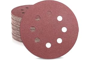 ZEHIQ 5 Inch Sanding Disc 120 Grit, 8 Hole Sandpaper Hook and Loop Aluminum Oxide Round Sanding Pads for Random Orbital Sander, 50 Pieces
