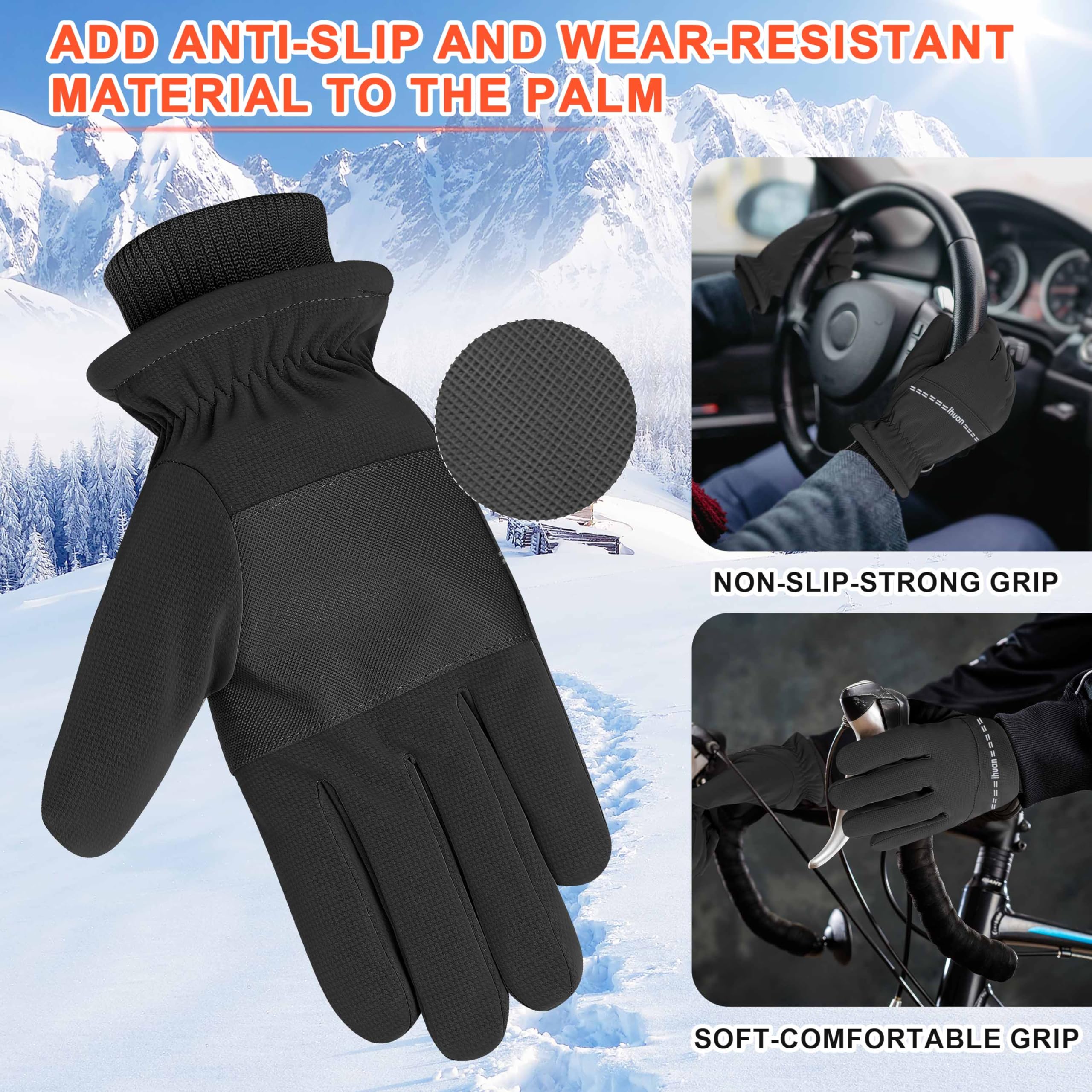 ihuan Winter Waterproof Snow Ski Gloves for Women Men,Cold Weather Warm Thermal Touchscreen