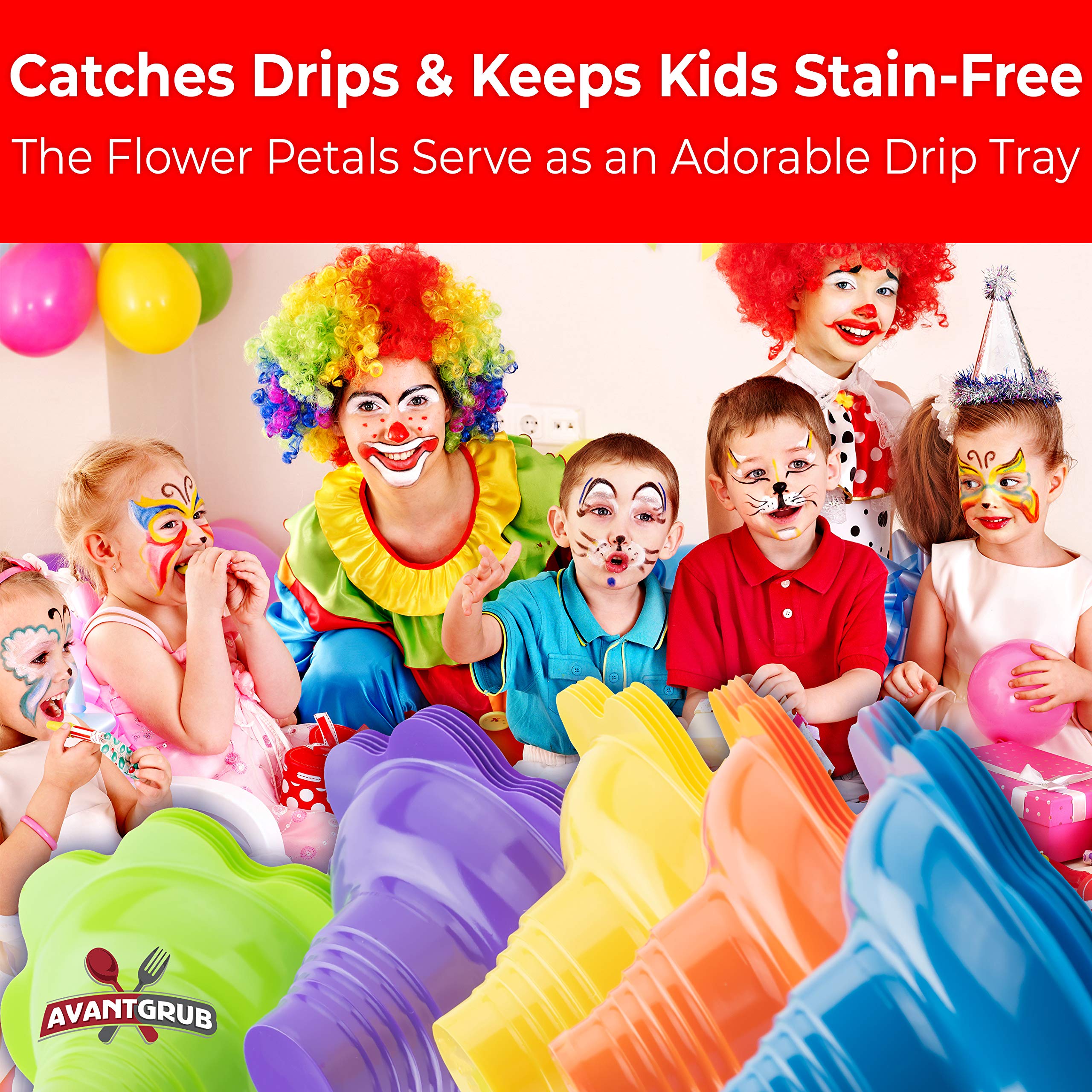 Leak Proof & Drip Catching, Super Cute Reusable 4oz Flower Snow Cone Cups with Straws 10 Pk, Colorful Easy Grip Bowls Perfect for Birthday Parties, Summer Cookout, Shaved Ice, Snack, Ice Cream