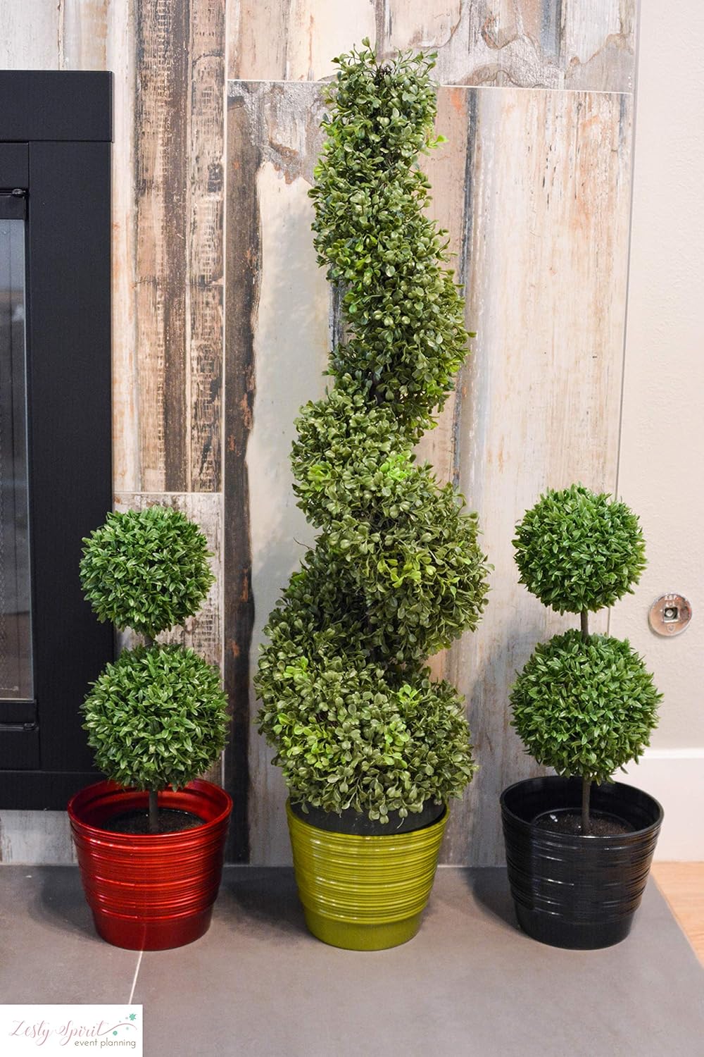 Admired by Nature 2 x 3' Aritificial Boxwood Leave Spiral Topiary Plant Tree in Plastic Pot, Green/Two-Tone -