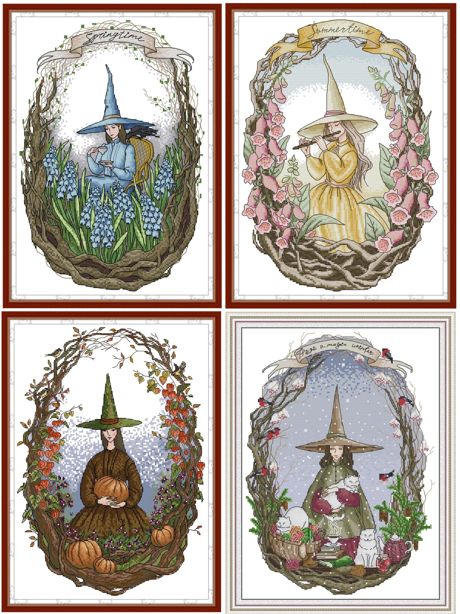 Abillyn Embroidery Cross Stitch Kits Four Seasons in Wizarding World Stamped with Printed Pattern Starter Kit (Four Seasons)