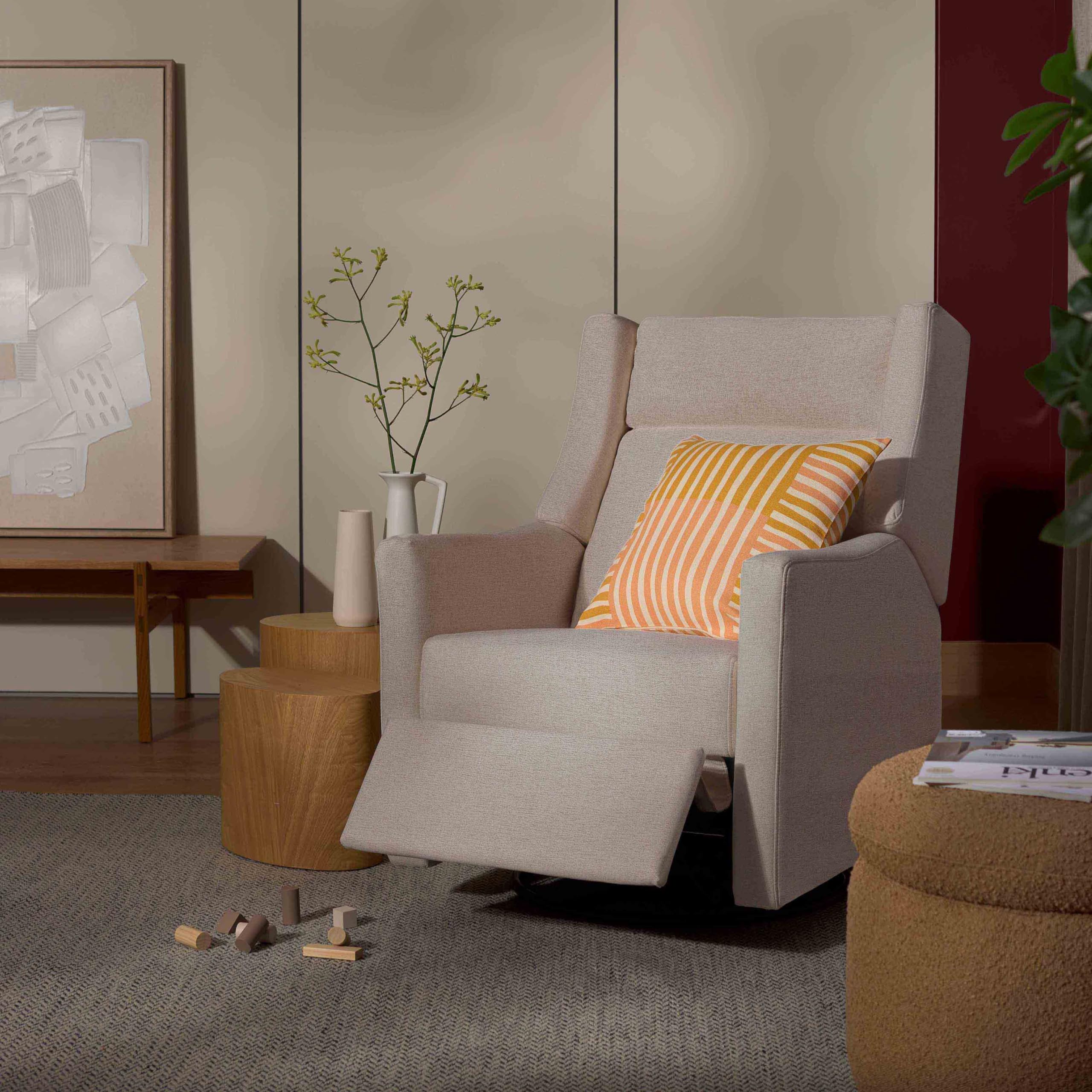 Photo 1 of babyletto Kiwi Plus Power Recliner and Swivel Glider with Power Headrest and USB Port in Performance Beach Eco-Weave, Water Repellent & Stain Resistant, Greenguard Gold and CertiPUR-US Certified