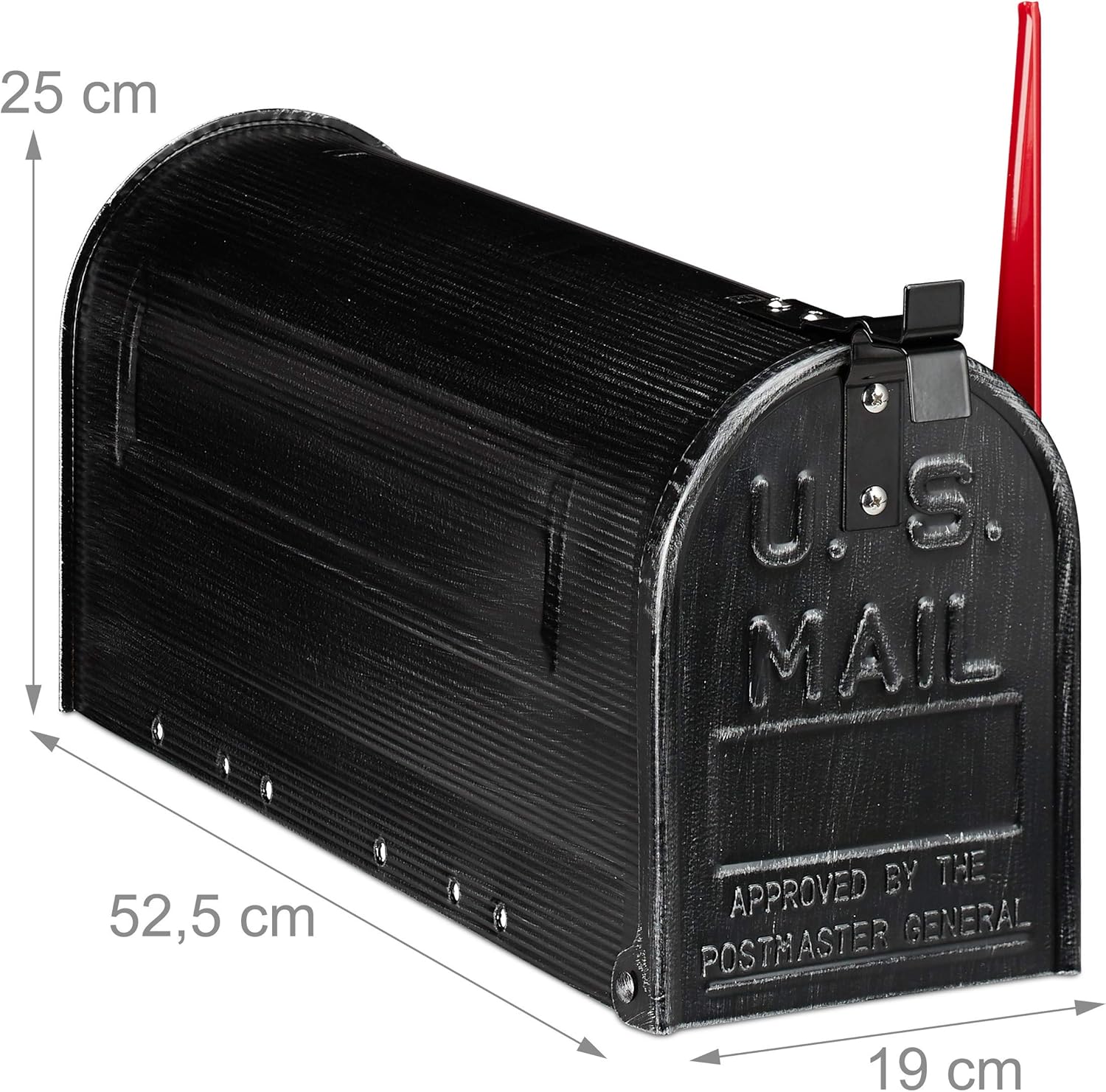 Relaxdays US Mailbox, Vintage, American Letterbox Post, Large, HxWxD: 25x19x52.5 cm, Red Flag, Steel, Black - Image 5