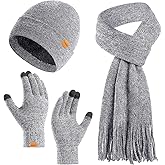LOKZEER Winter Hat Gloves Scarf Set Women, Knit Beanie Fleece Lining, Touchscreen Gloves & Warm Knitted Scarf 3Pcs Gift