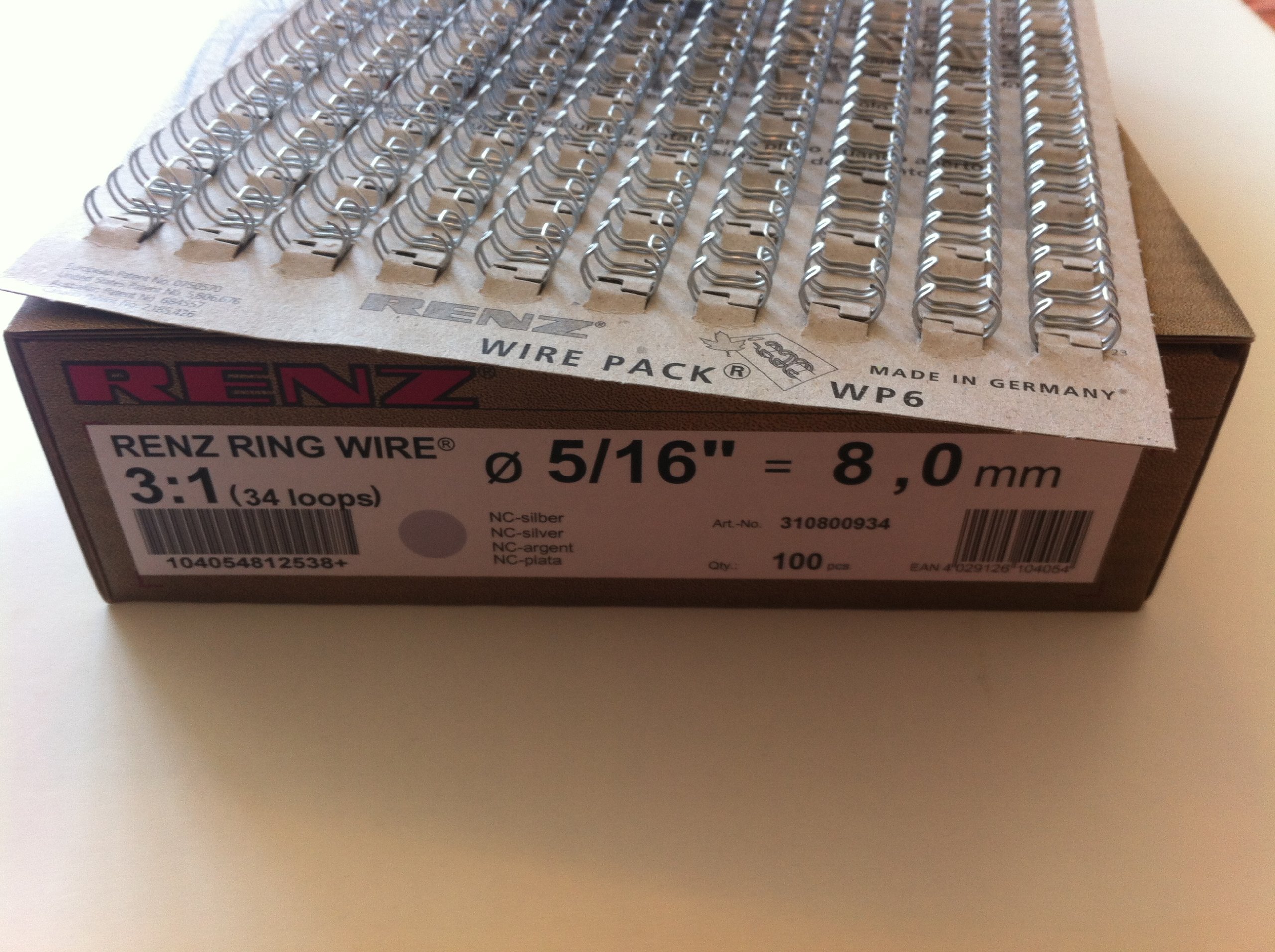 Renz 310800934 8.0 mm Ring Wire Cut Element - Silver. 3:1 Pitch. A4. 100 Wires per Box.