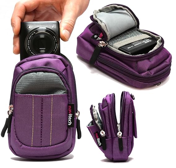 Navitech - Lila Digitalkamera Tasche für Aquapix W1400 Active mit Gürtel und Schultergurt