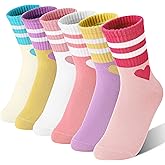 SAVALOS Kids Girls Athletic Sport Socks Basketball Outdoor Cotton Crew Breathable Socks 6 Pairs