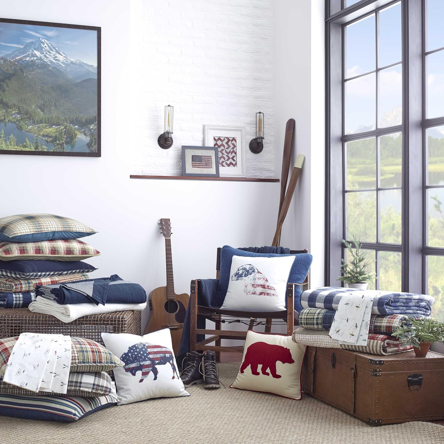 Eddie Bauer | Herringbone Collection | 100% Cotton Light-Weight and Breathable Blanket, Cozy and Soft Throw, Machine Washable, Full/Queen, Bone: Home & Kitchen