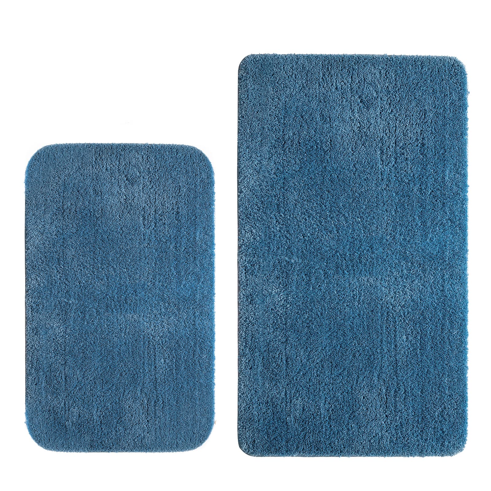 MIULEE Absorbent Bath Mat Set 2 Pieces Non Slip Bath Rug 40x60cm and 50x80cm with High Hydroscopicity Rugs Super Soft Cozy and Shaggy Microfiber Rug for Bathroom Bedroom Kitchen Entrance Blue