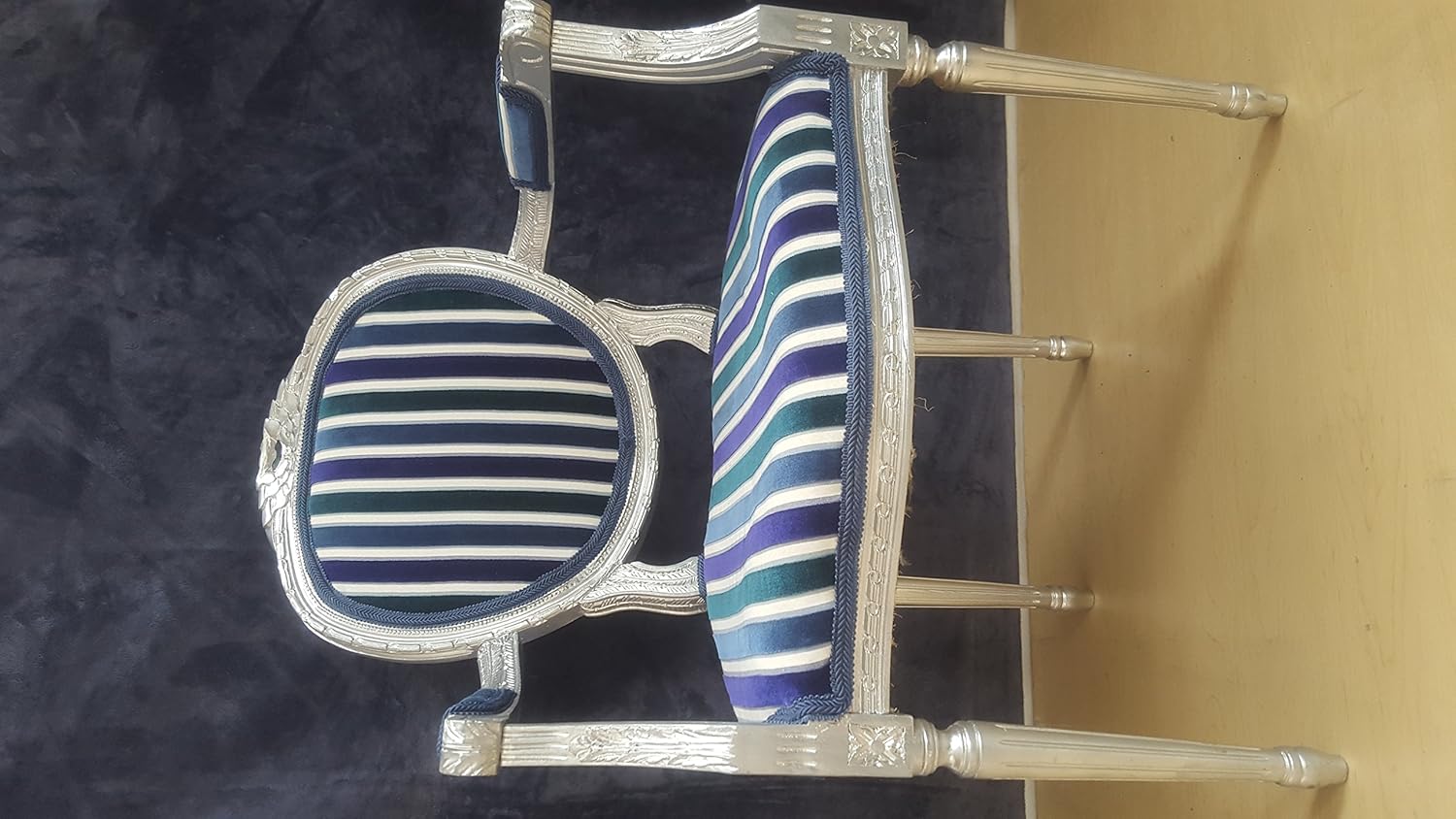 Amazon Com Pair Of Antique Louis Xvi Silver Leaf Handpainted Chairs Custom Upholstered Velvet Striped Fabric Handmade