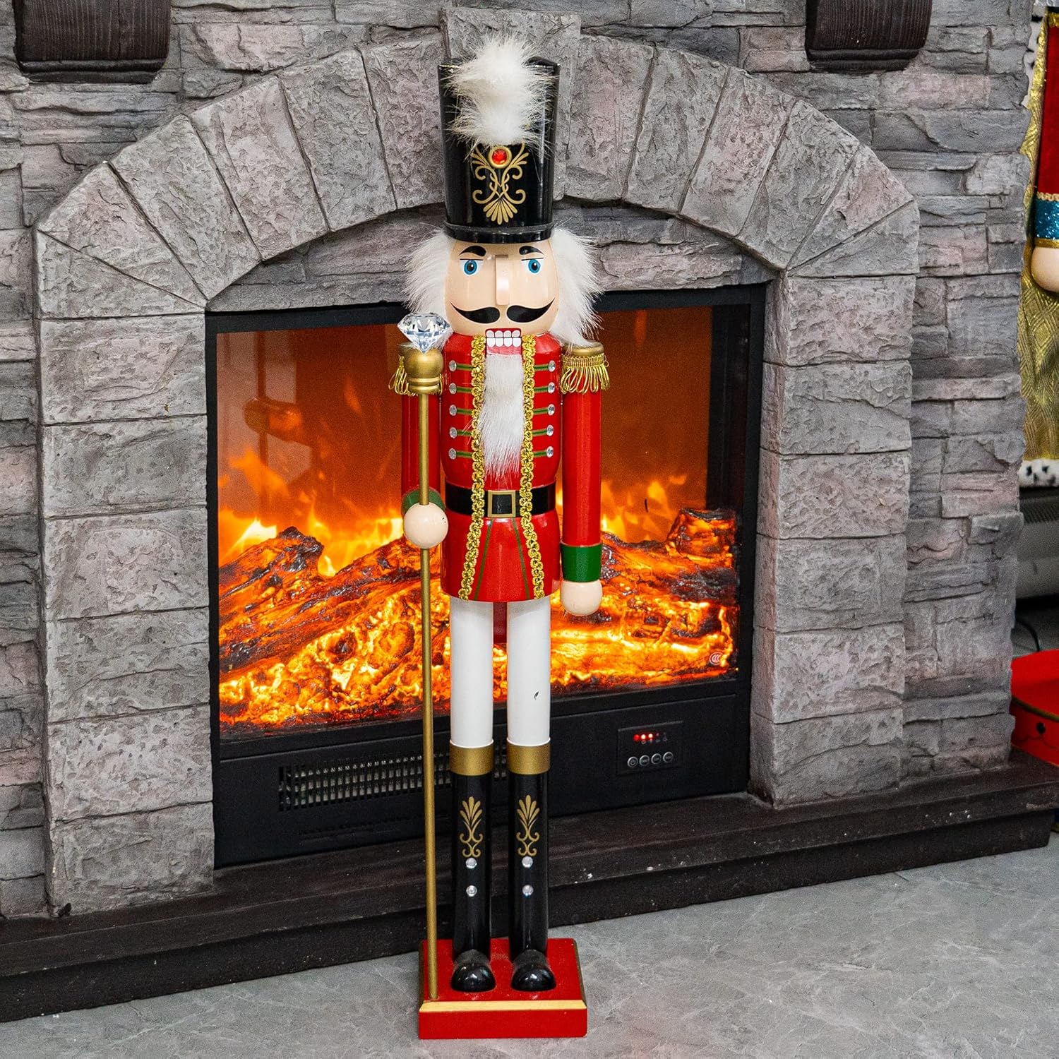 Nutcrackers - FUNPENY 32 inch Christmas Nutcrackers Decoration Figures,Wooden Soldier in Red Suit with Black Hat Collectible Nutcracker for Indoor Winter Table Centerpiece Desktop Fireplace Clearance Decor
