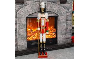 FUNPENY 32 inch Christmas Nutcrackers Decoration Figures,Wooden Soldier in Red Suit with Black Hat Collectible Nutcracker for Indoor Winter Table Centerpiece Desktop Fireplace Clearance Decor