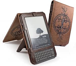 Tuff-luv Eco-nique natural Hemp Brown case cover flip style for Amazon Kindle Keyboard / Kindle 3 / Global Wireless 6 - Inch / 15 cm - Tree of Life