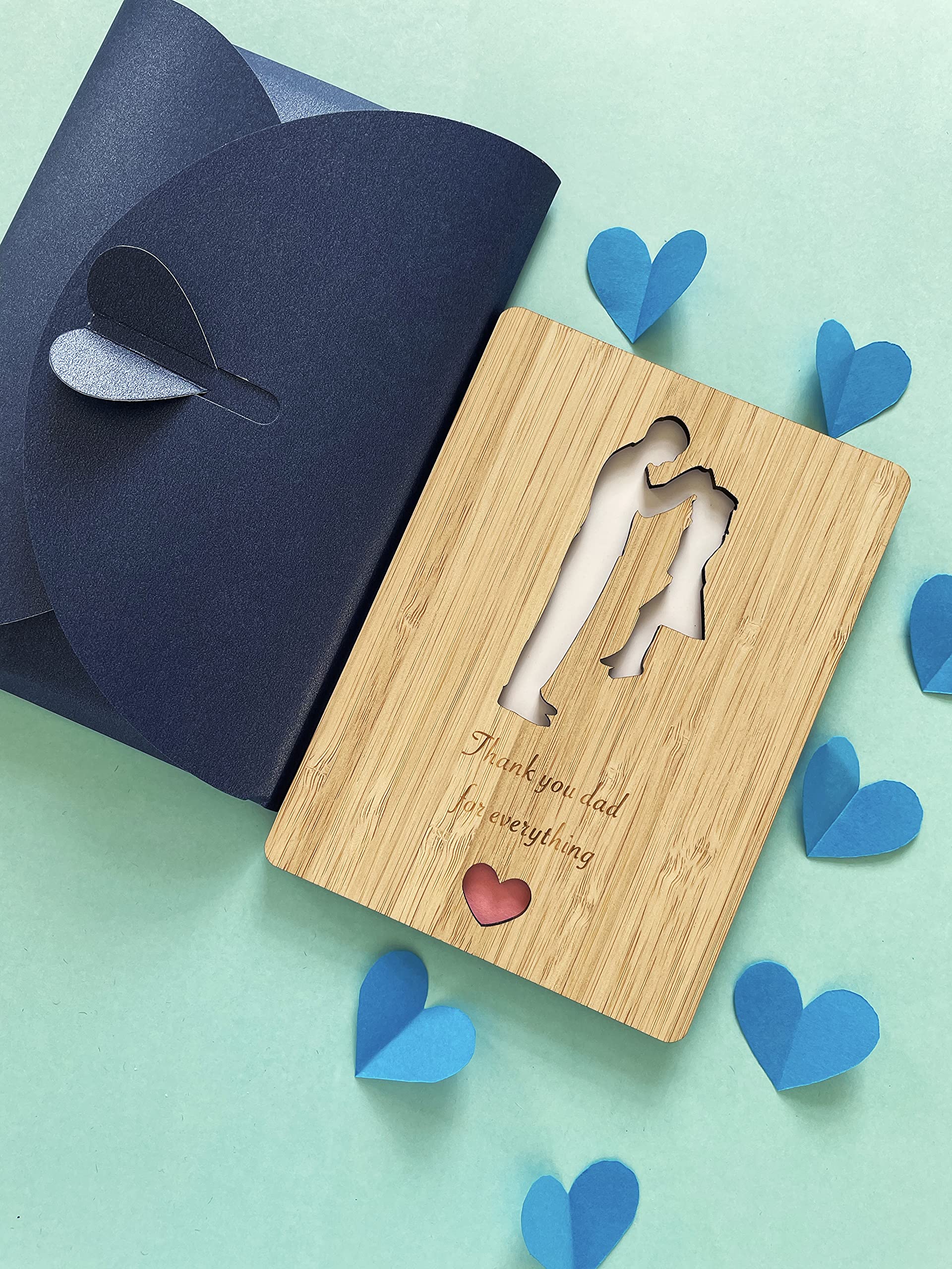 Father’s day Sentimental Bamboo Card from Daughter “Thank you dad for everything” Unique gift envelope packaging. Wooden Card for Father’s Day, Birthday, Thank-you, Get well soon