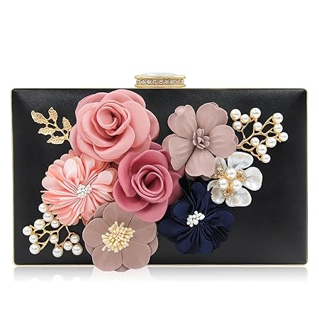 Milisente Damen Clutch Tasche Blumen Abendtasche Hochzeit Bag Elegante Handtasche (Schwarz)