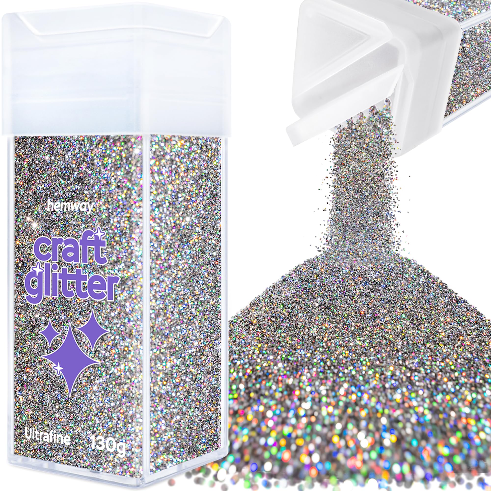 Hemway Glitter Shaker Gun Metal Grey Holographic 110g Ultrafine, Craft Glitter Shaker for Resin & Epoxy Crafts, Christmas Art Supplies, Nail, Body, Face, Eye, Festival, Crafting, Slime, Sparkle