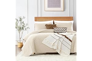ROARINGWILD Ivory King Size Quilt Bedding Sets with 2 Pillow Shams, Cream Lightweight Soft Bedspread Coverlet, Thin Comforter Bed Cover for All Season, 3 Pieces, 104x90 inches