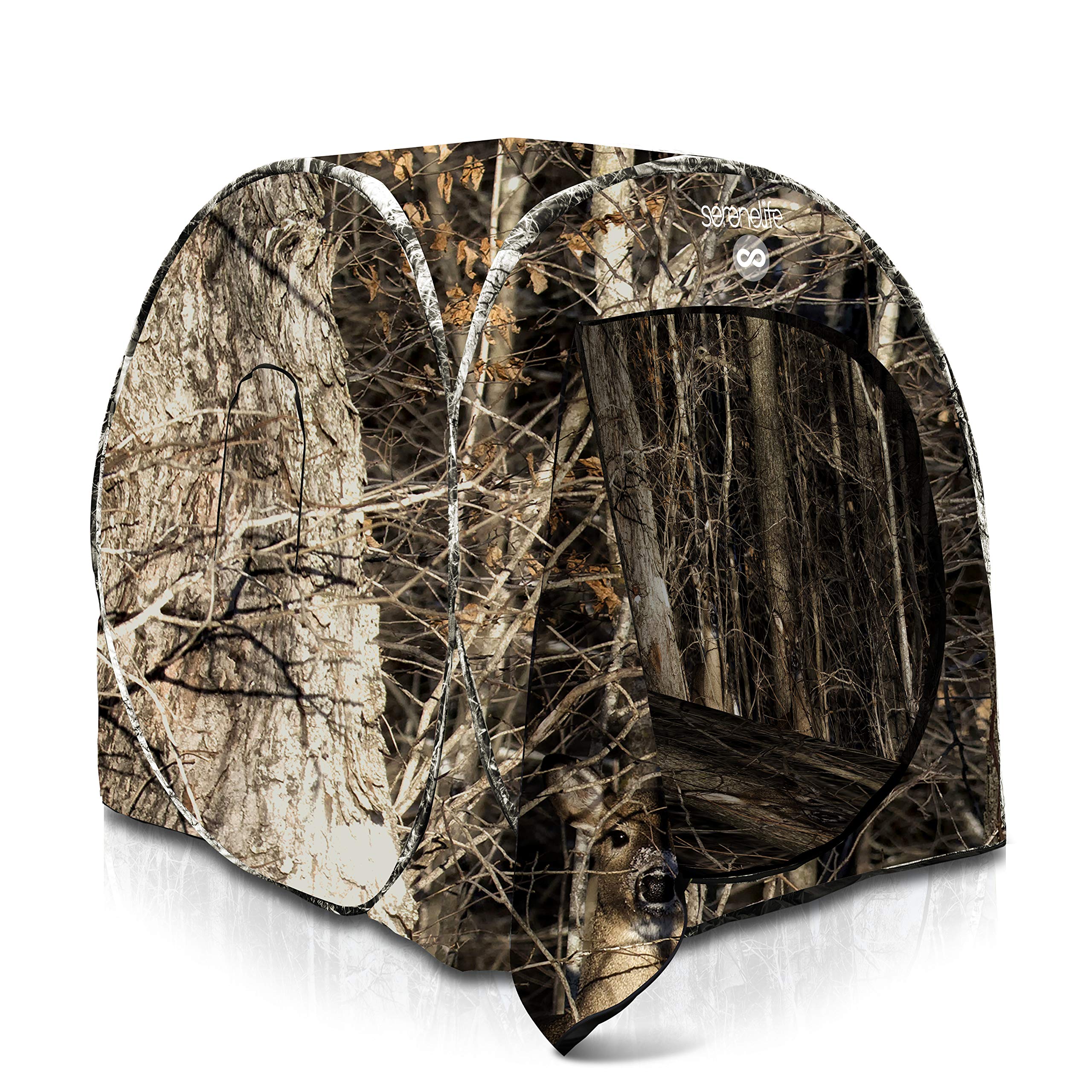 SereneLife Hunting Blind for Deer and Turkey Shooting, See-Through Hunting Gear with Carry Bag, Pop-Up Portable Ground Equipment and Accessories (Camouflage)
