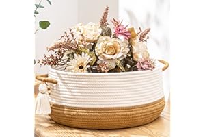 KAKAMAY Woven Baskets for Storage(16"x8"),Blanket Basket for Organizing Living Room,Cotton Rope Basket Woven Baby Laundry Hamper,Collapsible Laundry Room Organization,Clothes,Toy Chest(Brown)