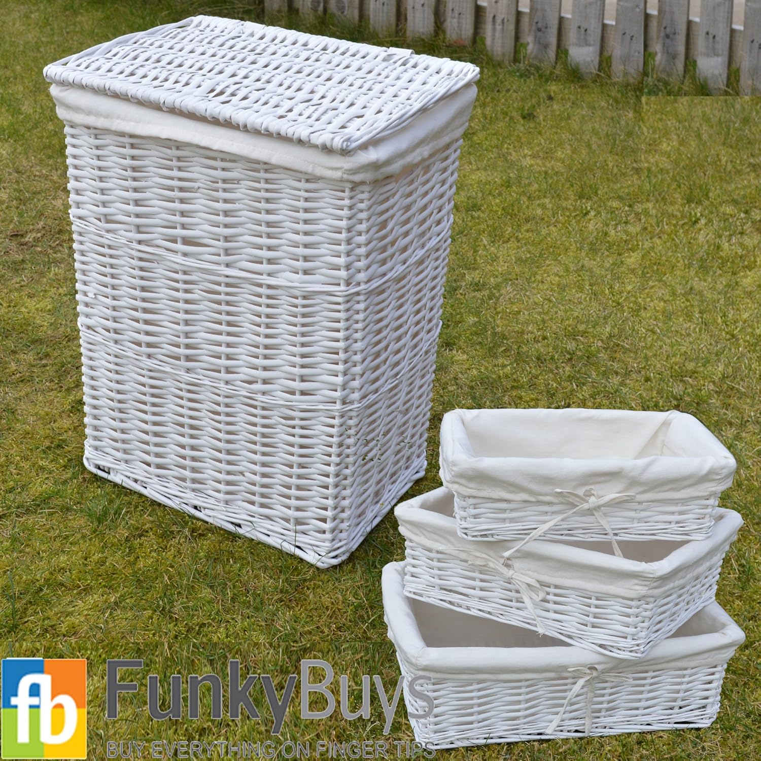 FunkyBuys® LARGE White Rectangular Laundry Basket Laundry/Linen Basket