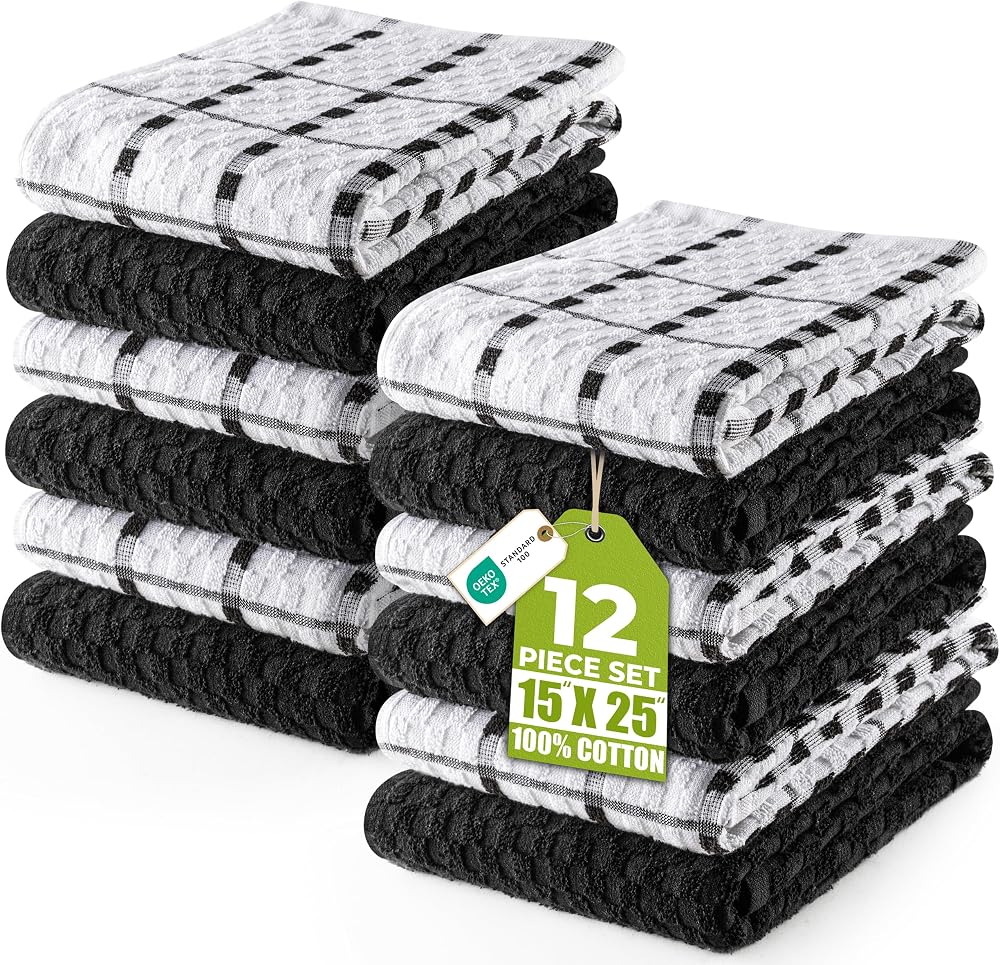 Utopia Towels 12-Pack Kitchen Towels 38x64 cm 100% Ring Spun Cotton Black