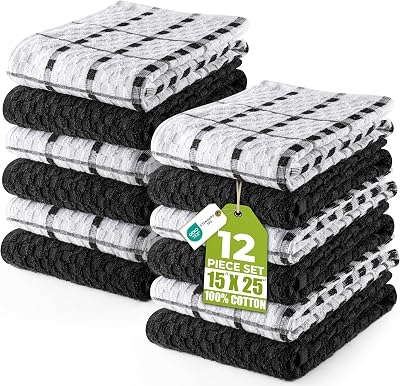 Utopia Towels 12-Pack Kitchen Towels 38x64 cm 100% Ring Spun Cotton Black
