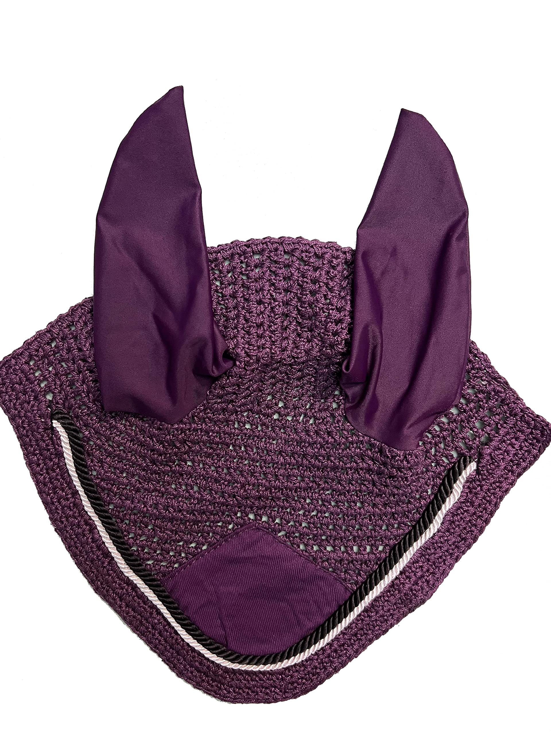 Spire Horse Soft Crochet Fly Veil Breathable Cotton Ear Net Hood Horse fly Control Masks Protector Bonnets (Pony, Purple/Black-white)