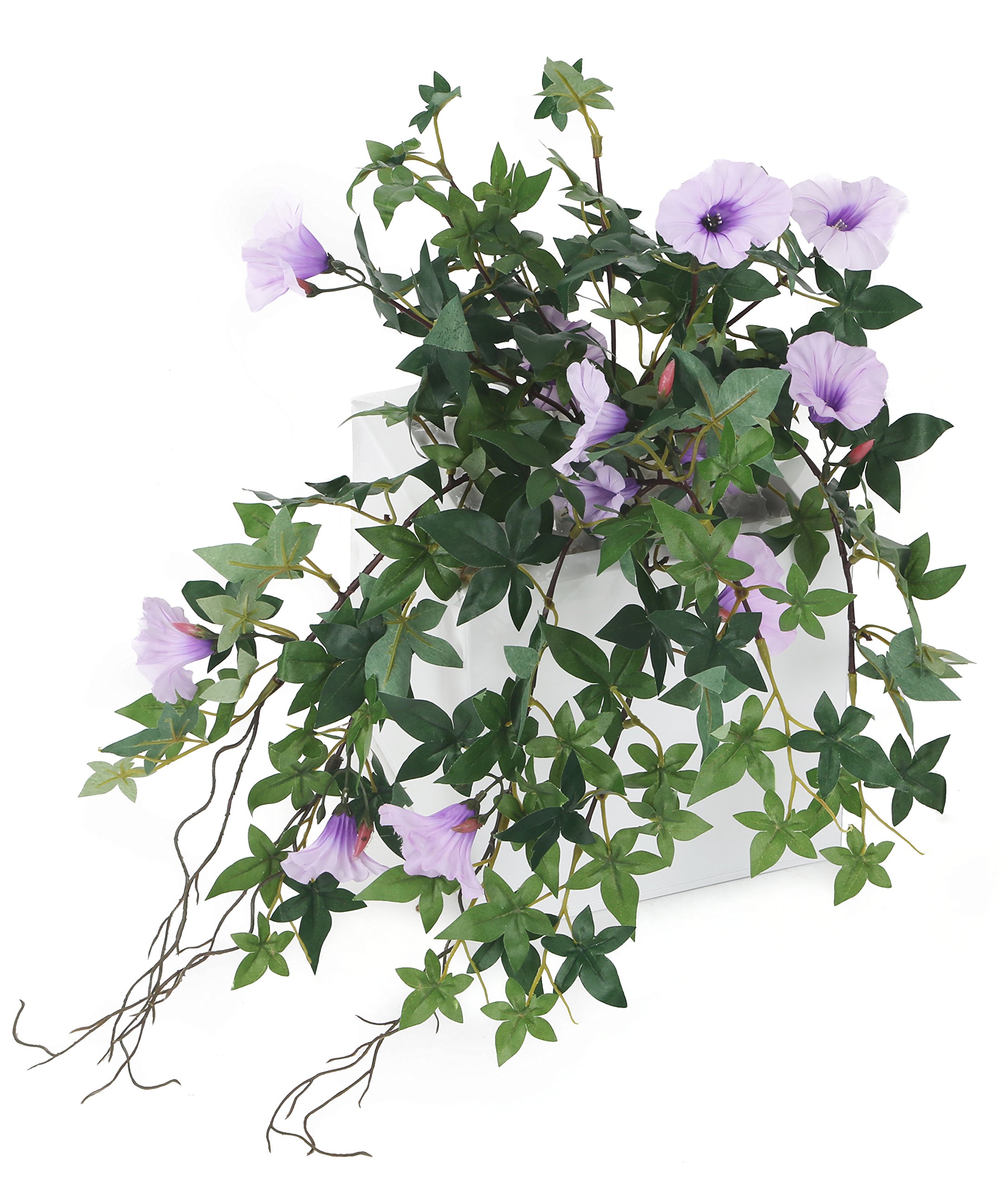 Closer2Nature Artificial 43cm Purple Morning Glory Plug Plant, Faux Decoration Hanging Plants for Indoors in Home, Kitchen, Lounge and Office or Outdoor Foliage in Garden - Pot Not Included