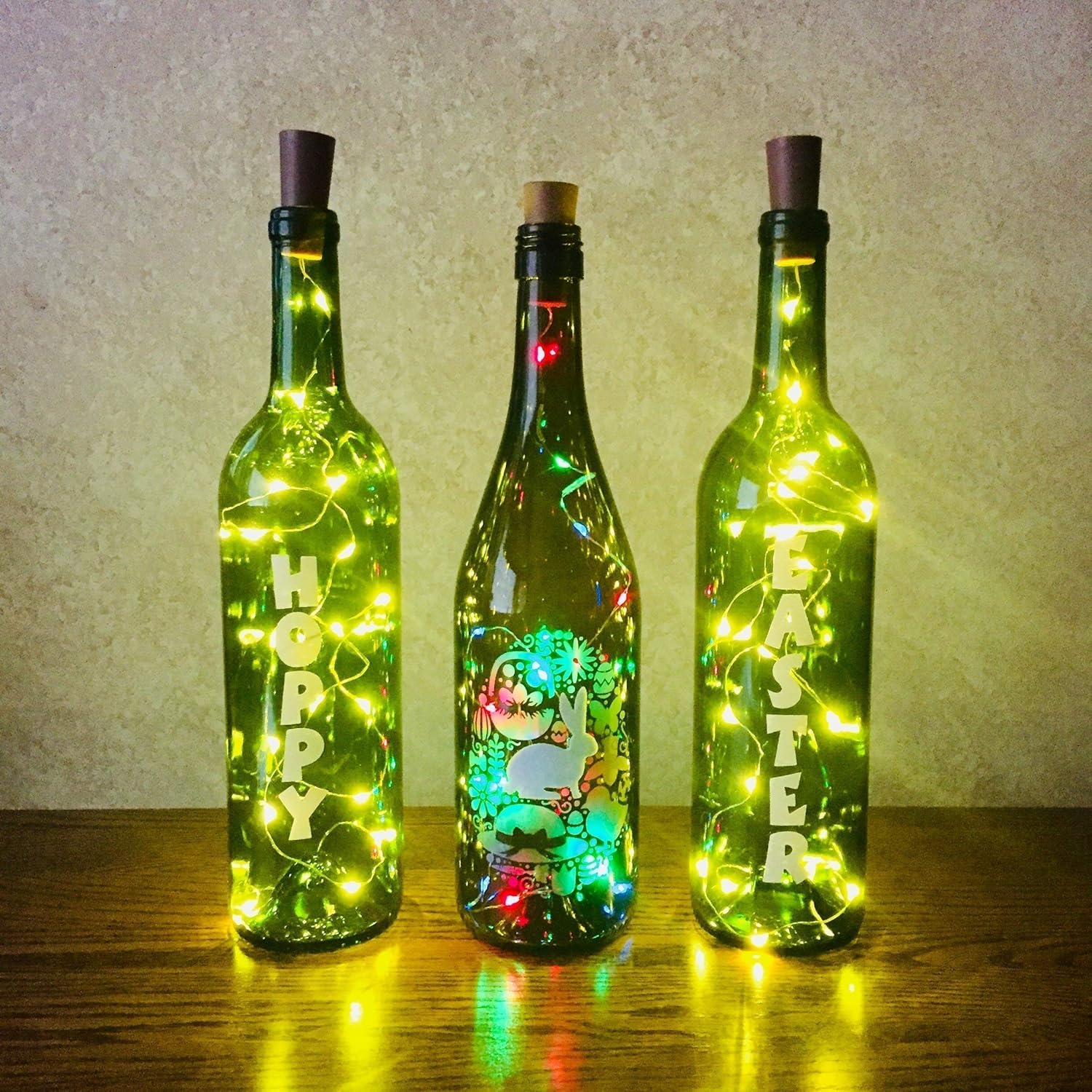 Hoppy Spring Etched Egg Wine Bottle 