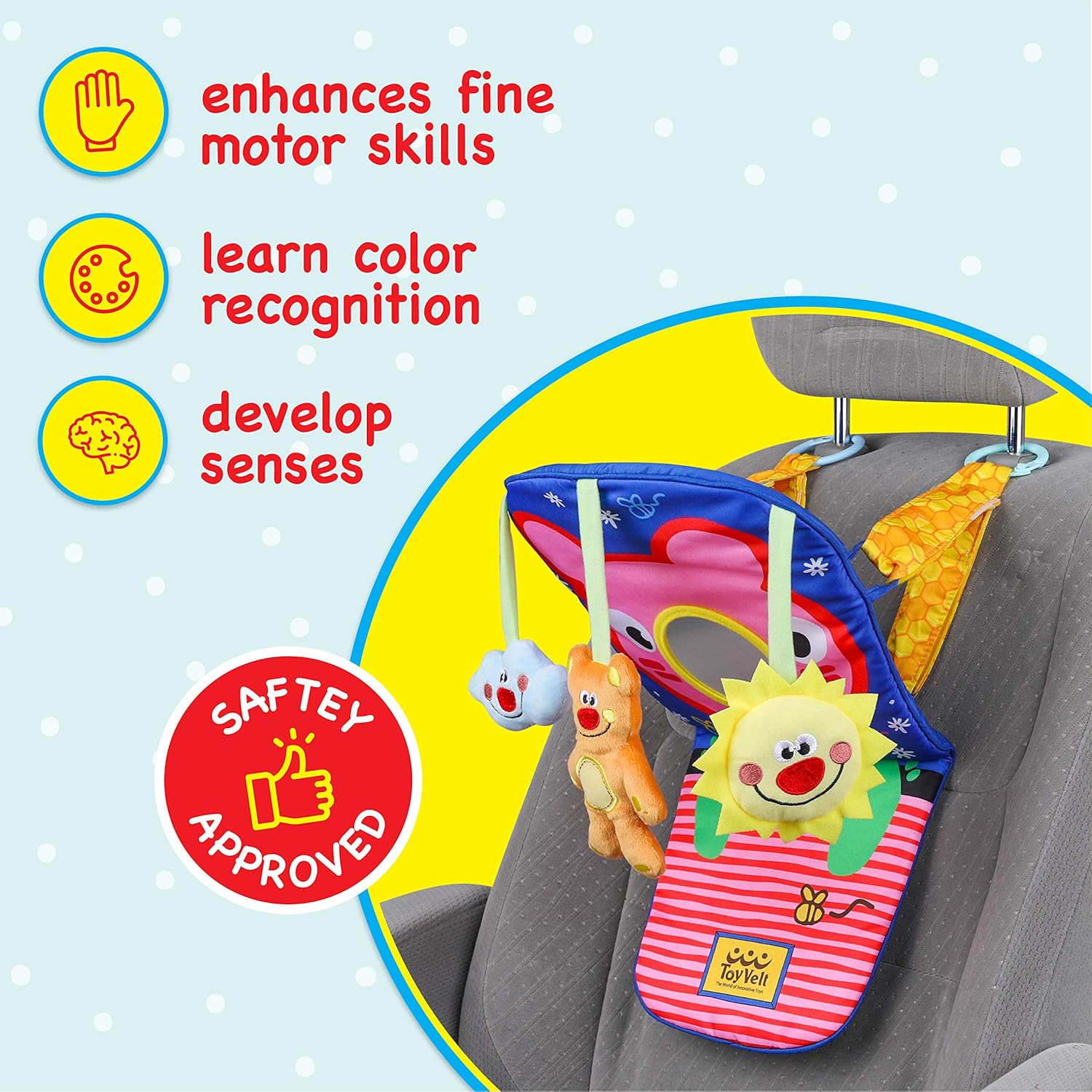 ToyVelt Car Seat Toys for Infants - Kick and Play Fun Hanging Rear Carseat Toy Super Soft, Safe with Music - Your Little One Will Be Thrilled While Driving for Baby Boy & Baby Girl 1 Month and Up: Toys & Games