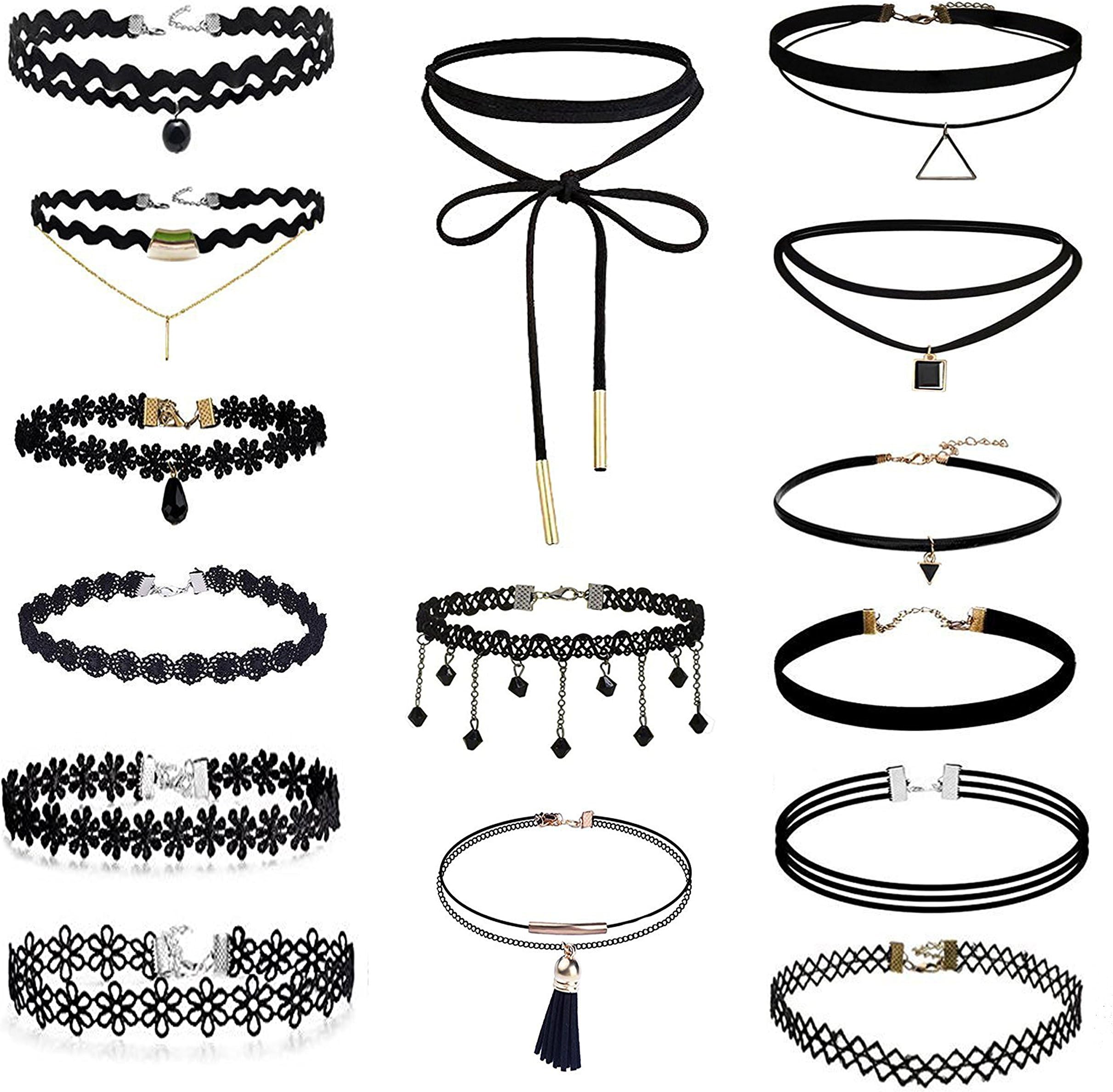 Choker Necklace,15 Pieces Black Velvet Stretch Gothic Necklace for Women Girls and Kids - Length Adjustable