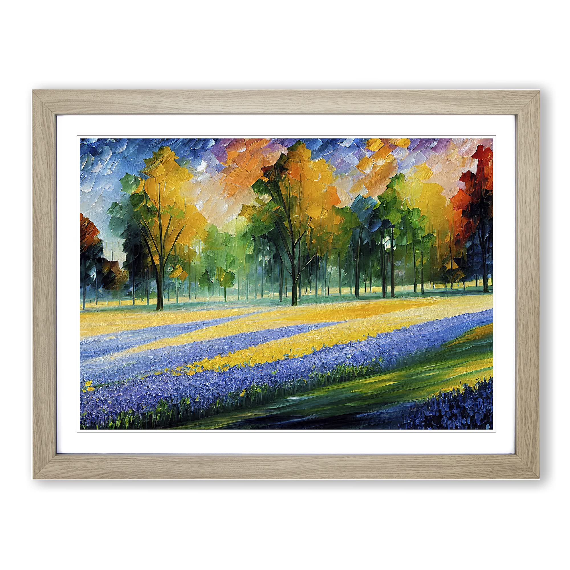 Bluebell Field Shimmer Vol.2 Framed Print | A3 Oak Framed Wall Art | Ready to Hang | Modern Nature Picture | Living Room Bedroom Lounge Office