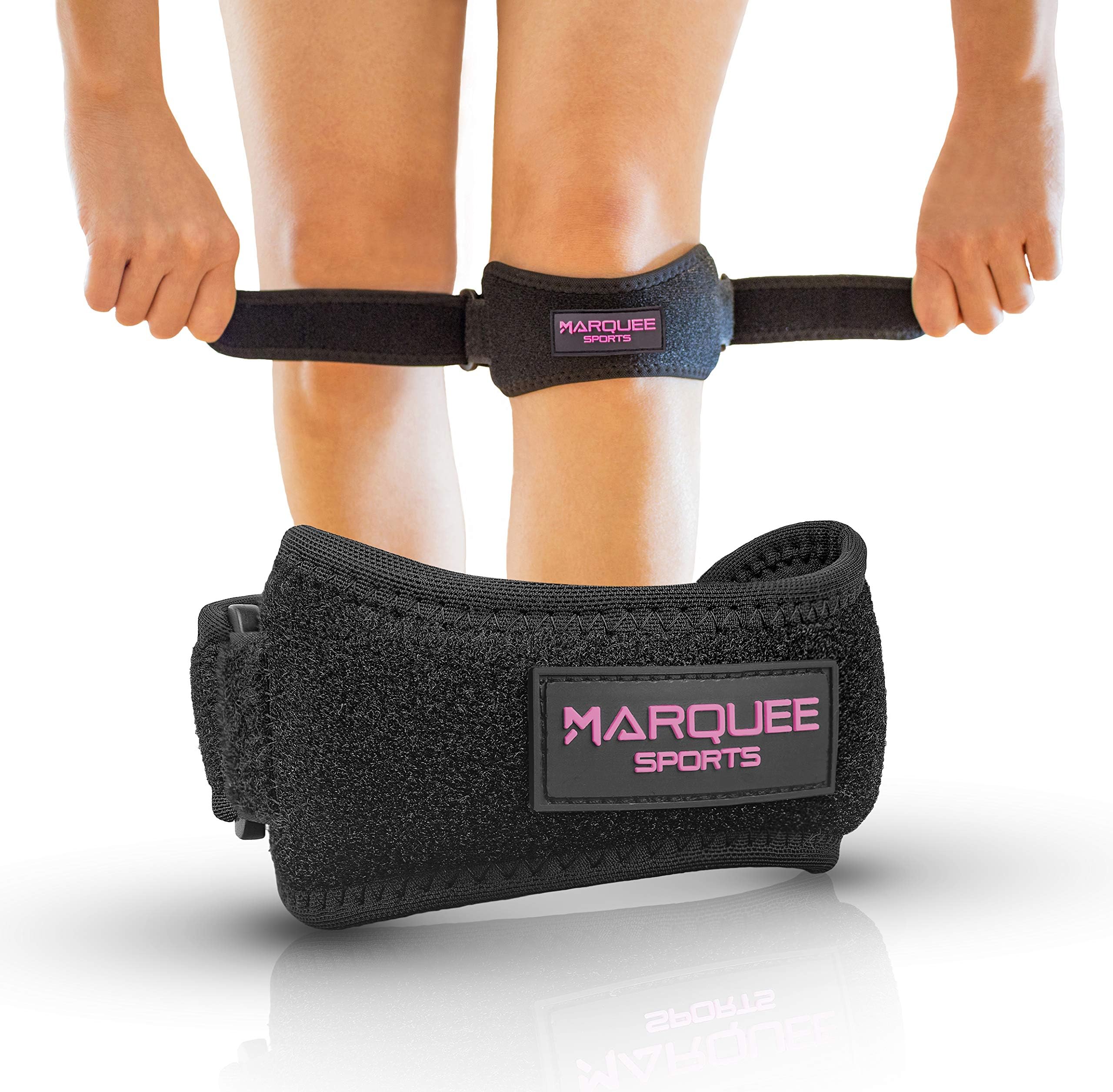 Marquee Sports Patella Knee Strap for Running, Basketball, and Hiking by Adjustable Patellar Tendon Pain Relief and Support Brace from Jumper's Knee, Chondromalacia, and Tendonitis/Pink