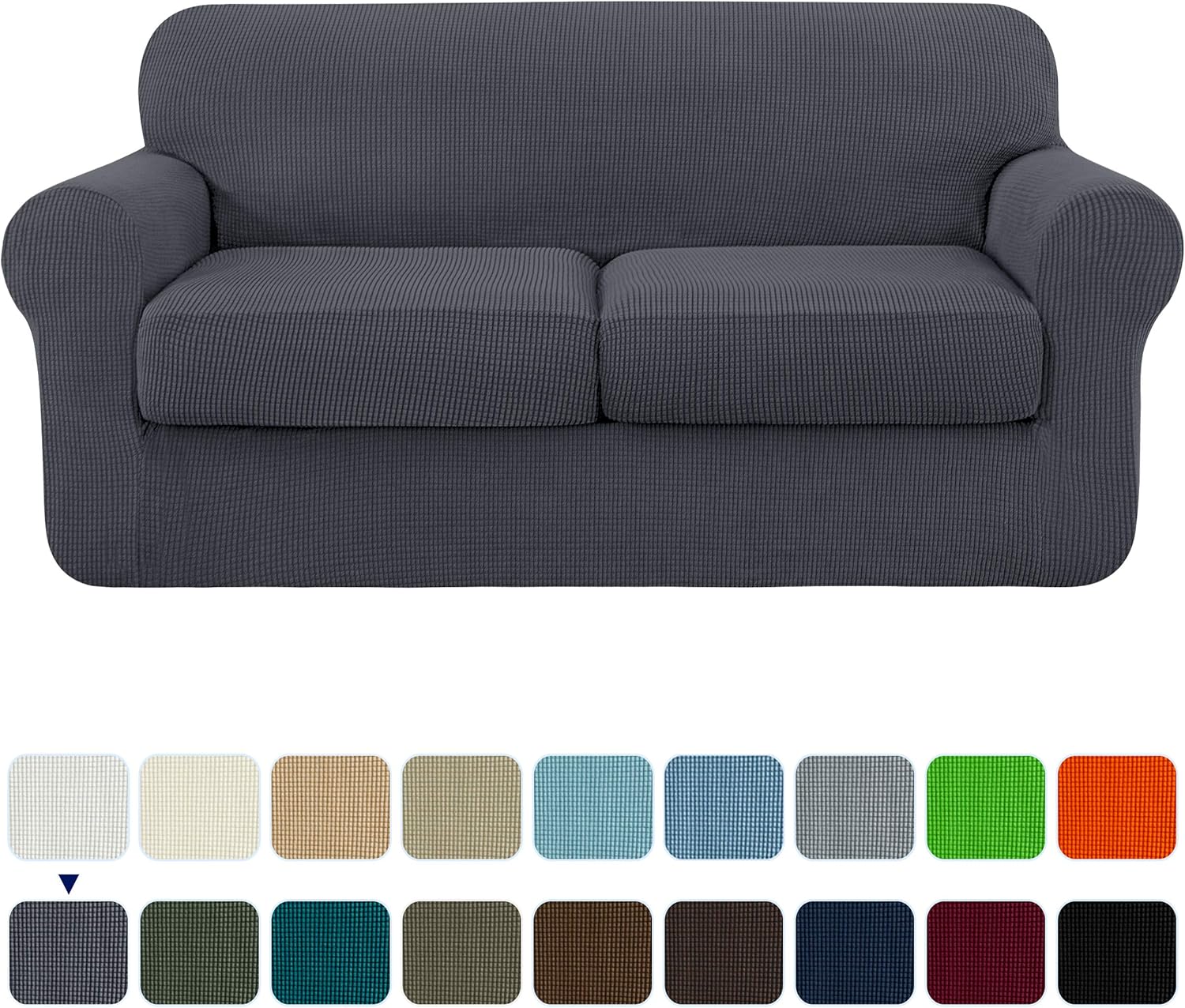 subrtex High Stretch Jacquard Loveseat Slipcover with 2 Separate Cushion Common Couch Sofa Cover Coat for 2-Seater Conventional Settee Spandex Washable Furniture Protector (Medium, Gray): Home & Kitchen