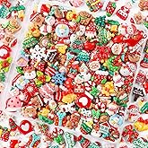 Vellibring 120PCS Christmas Cute Resin Flatback Slime Charms,60 Styles Bulk Christmas Cartoon Making Kit Decorations for Holiday DIY Craft Phone Cases Nails Scrapbooking