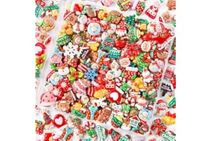 Vellibring 120PCS Christmas Cute Resin Flatback Slime Charms，60 Styles Bulk Christmas Cartoon Making Kit Decorations for Holiday DIY Craft Phone Cases Nails Scrapbooking