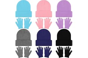 Cooraby 12 Pack Kids Winter Beanies Hats and Full Fingers Gloves for Boys Girls Warm Knitted Set for Cold Weather