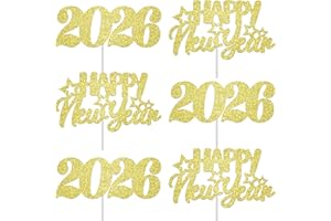 C L COOPER LIFE 2026 New Years Eve Party Decorations 24pcs Gold Glitter Number 2026 Happy New Year Theme Cupcake Toppers for Winter Festival Holiday Party Supplies