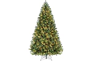 Yaheetech 7.5ft Pre-lit Spruce Artificial Hinged Christmas Pine Tree Prelighted Holiday Xmas Tree for Home Party Decoration with 550 Warm White Lights and 1354 Branch Tips, Green