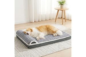Jolifield Orthopedic Dog Bed Large Sized Dog with Pillow 91x61cm, Waterproof Soft Comfortable Egg Crate Foam Pet Crate Beds M
