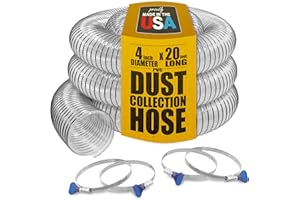 FULTON PVC Dust Collection Hose w/4 Thumbscrew Clamps, Puncture Resistant, Carbon Steel Wire, Clear Flexible PVC Dust Collector Hose, Proudly Made in USA (4" x 20')