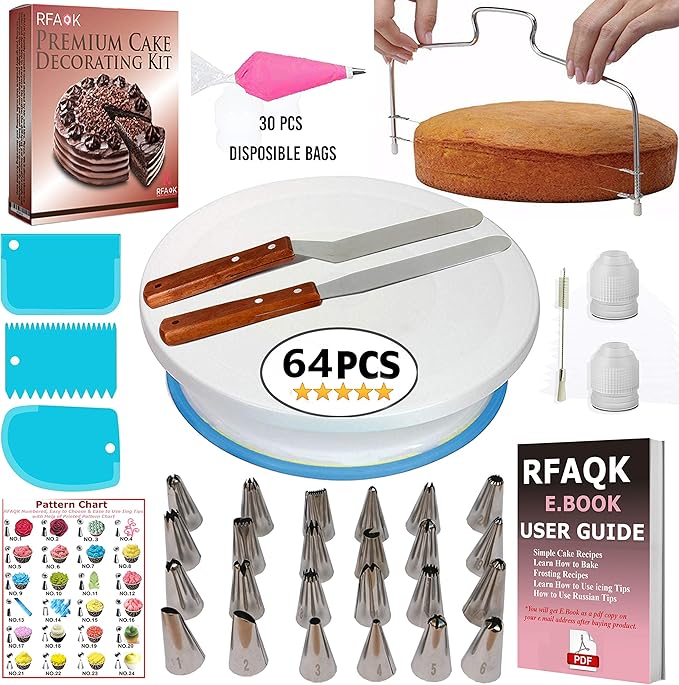 RFAQK 64 Pcs Cake Decorating Supplies kit with Cake TurntableCake