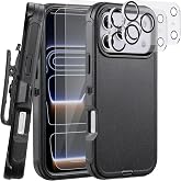 WallSkiN Rugged Case for iPhone 17 Pro Max (Black) &ndash; Complete Kit with 2 Screen Protectors + 2 Camera Lens Protectors, Heavy-Duty Shockproof Case with 360&deg; Rotatable Holster &amp; Kickstand