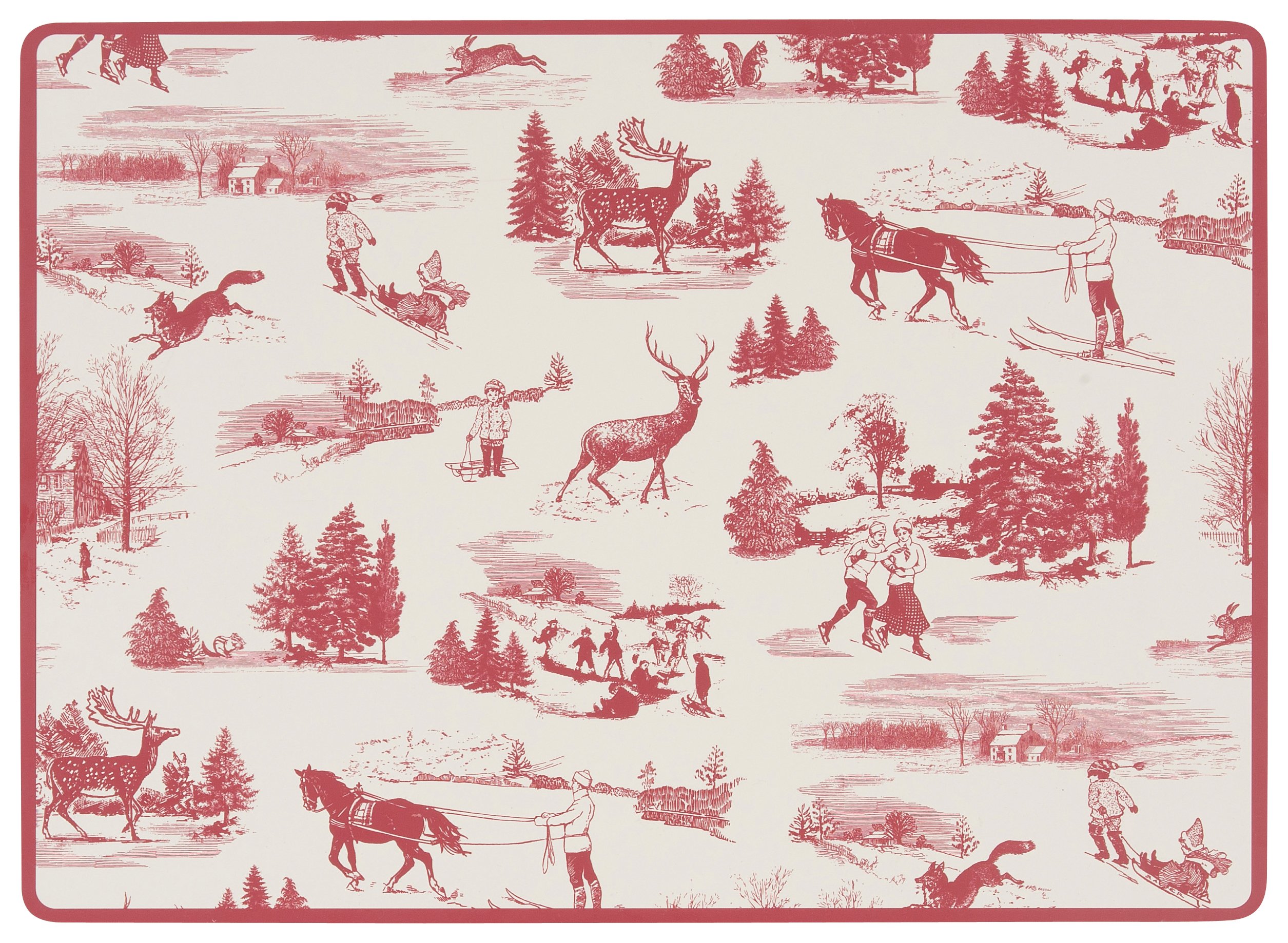 Now Designs Cork Backed Hard Placemats, Set of Four, Holiday Toile