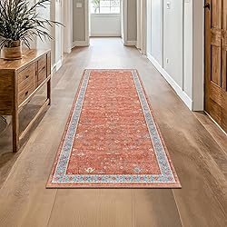 Washable 2x6 Terracotta Hallway Runner Rug, Boho