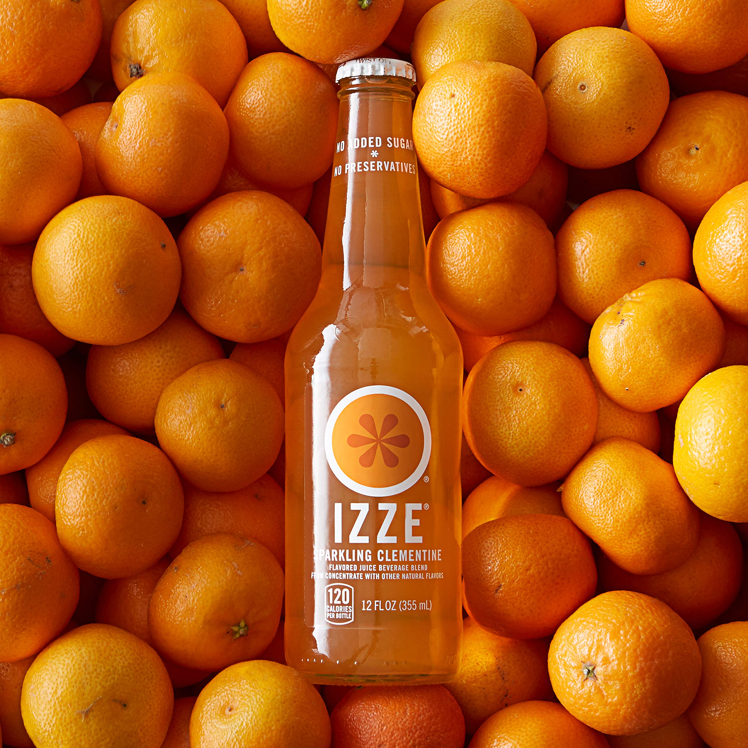 IZZE Sparkling Juice, Clementine, 12 oz Glass Bottles, 12 Count