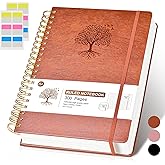 Lined Spiral Notebook Journal 8.5"×11", 300 Pages Hardcover Leather Journals for Women Men, A4 Large College Ruled Notebooks, 100 GSM Thick Paper, Spiral Bound Journaling for Writing Work School,Brown