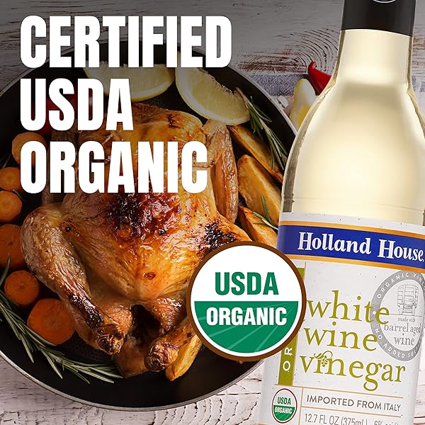 HOLLAND HOUSE ORGANIC WHITE WINE VINEGAR, IDEAL FOR A MARINADE, VINAIGRETTE AND FOR COOKING, 12 FL OZ