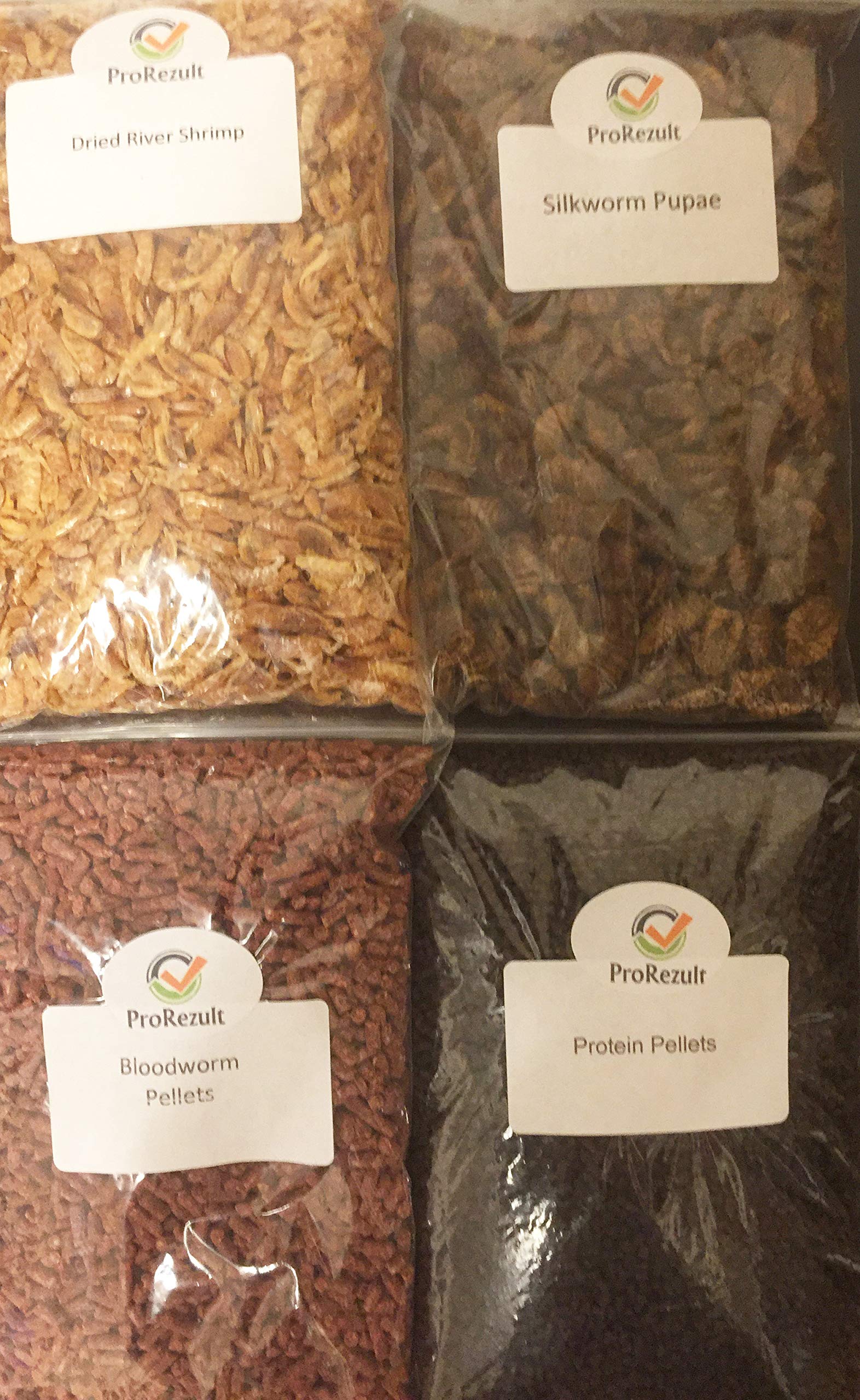 4 Pack Koi Pond Fish Food Treats River Shrimp Silkworm Pupae Bloodworm and Protein Pellets 500g or 1kg Pack Sinking and Floating Feed (4 PACK 500g)